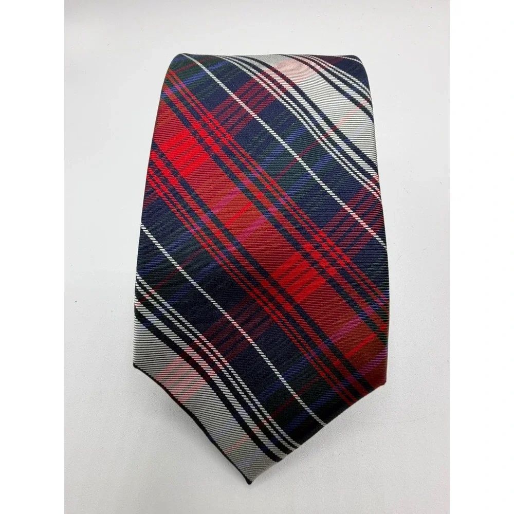 Chaps Mens Silk Necktie Red Navy Blue Green Plaid Classic Formal Dress Tie